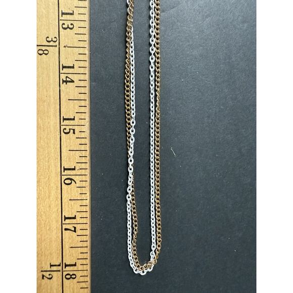 Vtg. Multi Strand Chain Necklace Gold Tone White Modernist Minimalist Layered - Picture 6 of 6